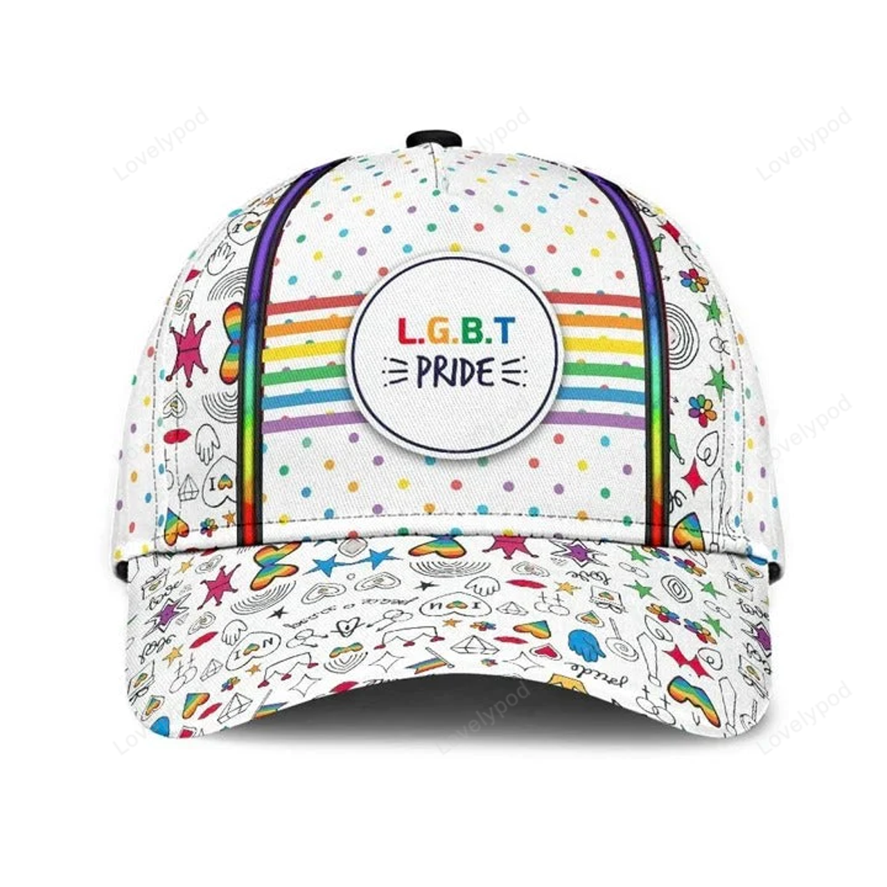 FUNSTUFFPRIT Pride Baseball Cap, Stop Hate Bright Color LGBT Printing Baseball 3D Cap Hat