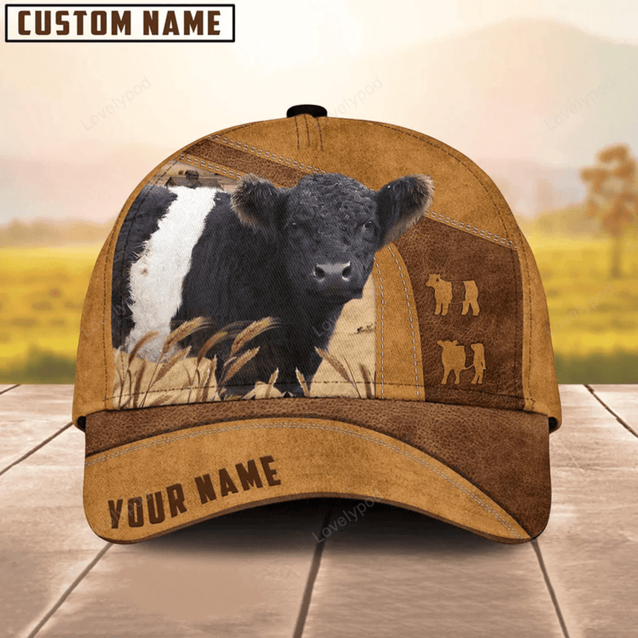 FUNSTUFFPRINT Personalized Name Belted Galloway Cap, Baseball Hat For Farmer, Gift for farm