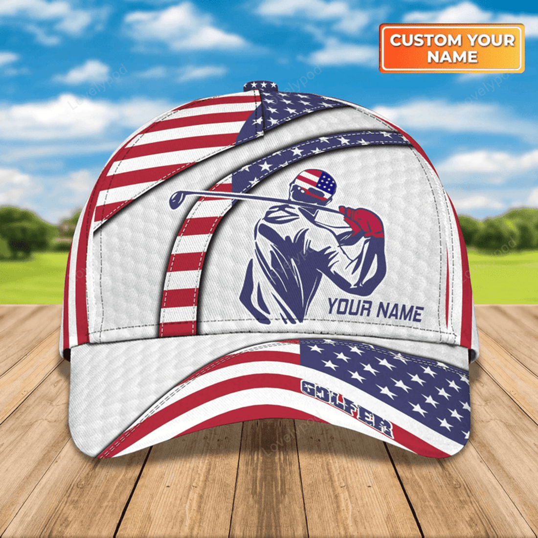 FUNSTUFFPRIT Personalized With Name 3D All Over Print Golf Caps For Men, American Golfer Baseball Cap, Golfer Gifts