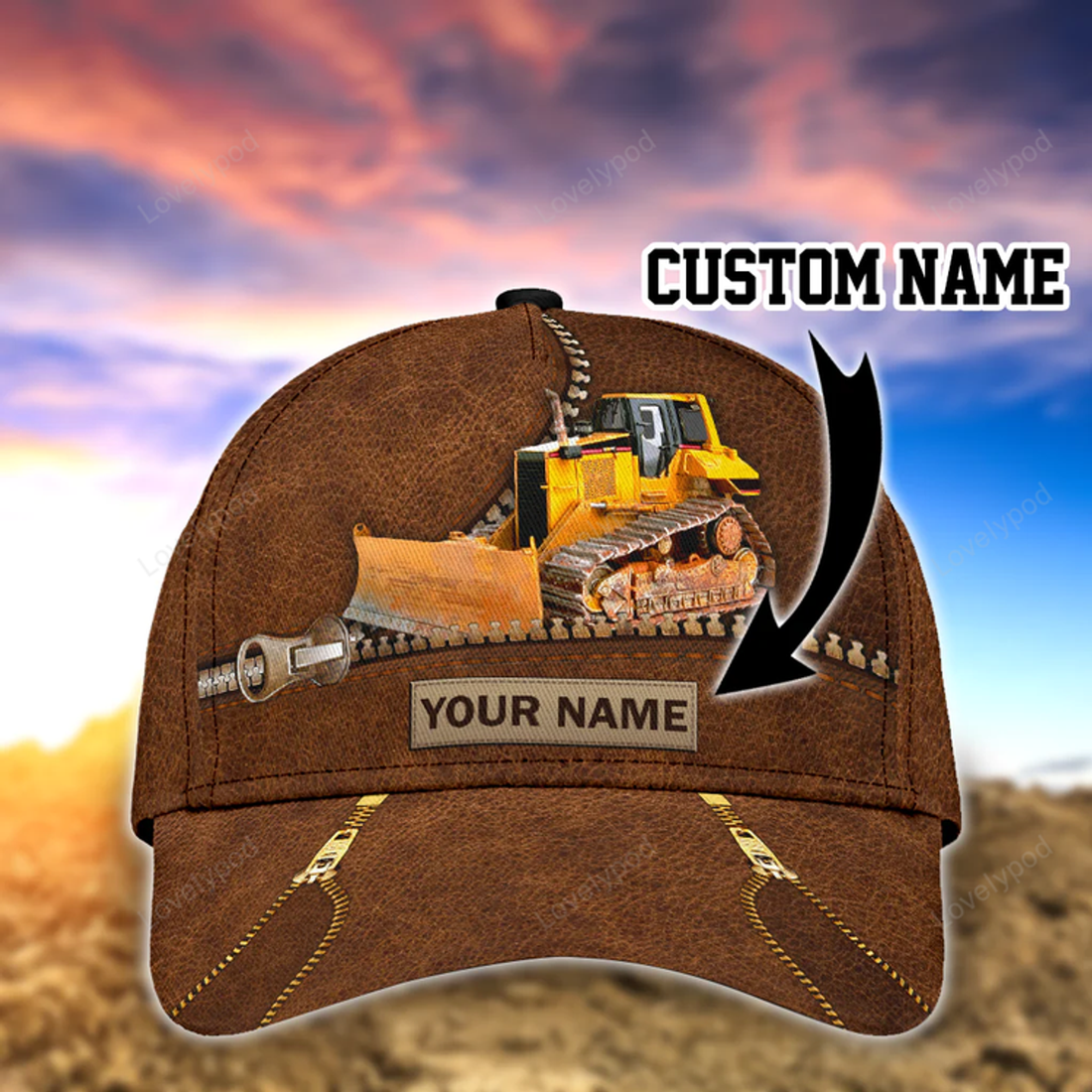 FUNSTUFFPRIT Custom With Name Classic Cap Hat For Bulldozer, Heavy Equipment 3D Cap Hat For Men, Bulldozer Cap Hat