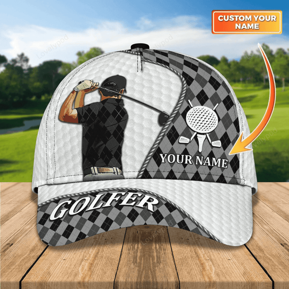 FUNSTUFFPRIT Personalized Golf Mens Cap Hat Full Printing, 3D Baseball Cap For Gofler, Dad Golf Gifts, Father Day Golfer Gift