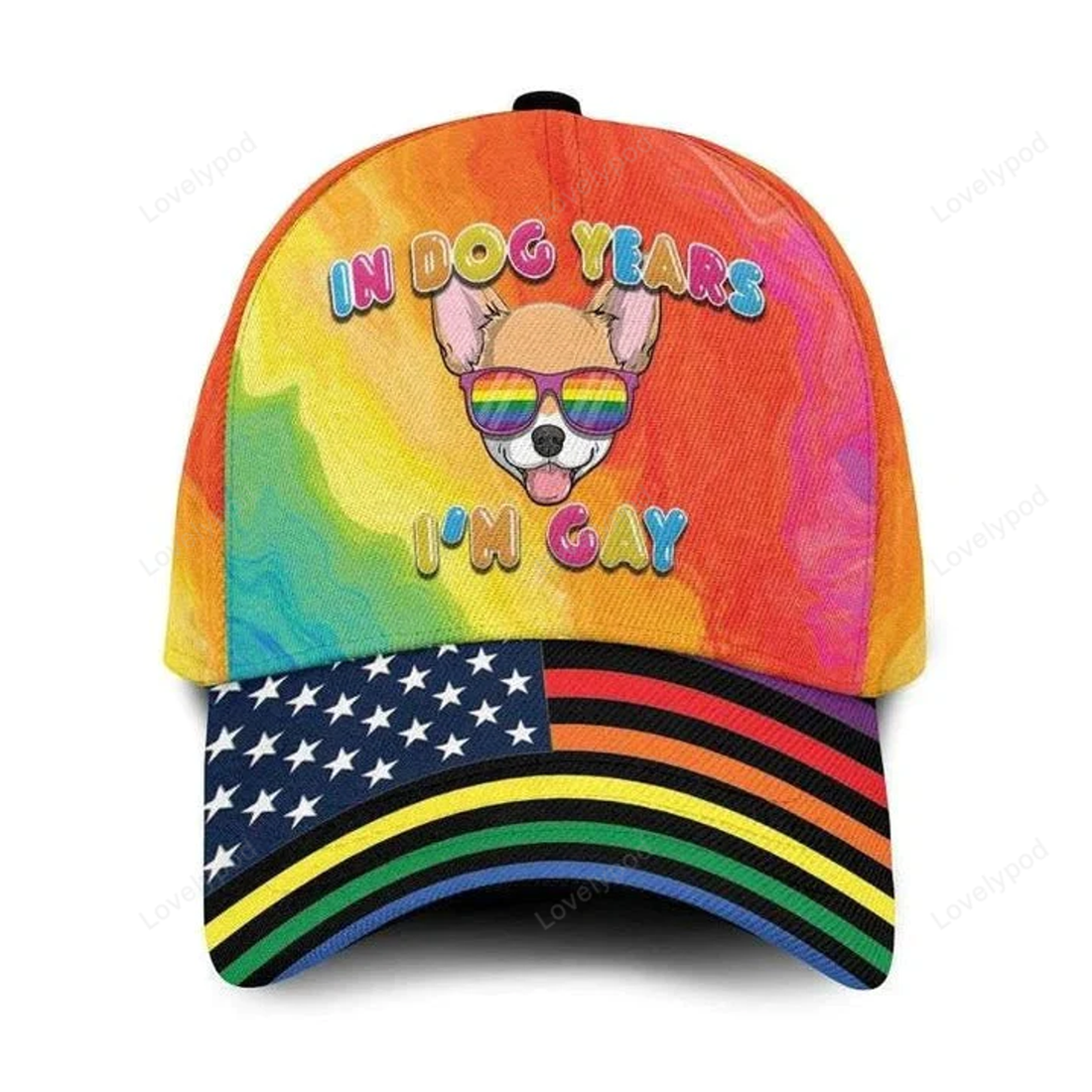 FUNSTUFFPRIT LGBT All Over Printing 3D Baseball Cap Hat In Dog Years I'm Gay, Pride Accessories