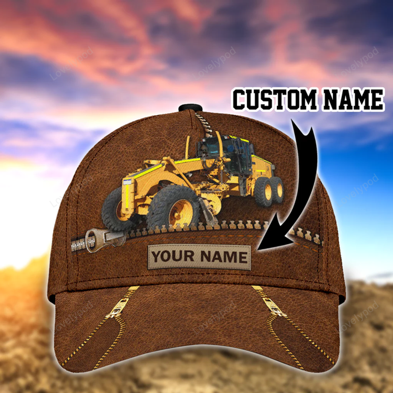 FUNSTUFFPRIT Custom With Name Excavator Heavy Equipment Classic Cap, Cool Baseball Excavator Cap Hat