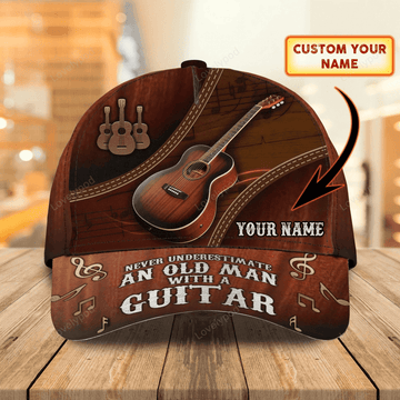 FUNSTUFFPRIT Custom With Name A Baseball 3D Cap Hat, Never Underestimate An Old Man With A Guitar, Guitarist Gifts