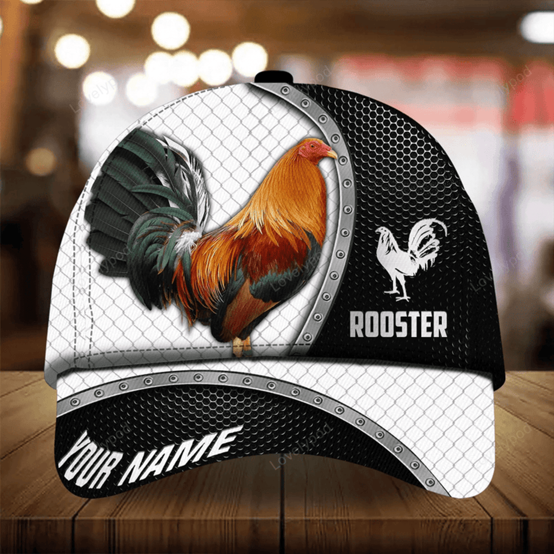 FUNSTUFFPRIT Personalized 3D Baseball Cap Hat For Rooster Lover, Premium Metal Curve Rooster 3D Cap Hat Multicolor, Chicken Cap