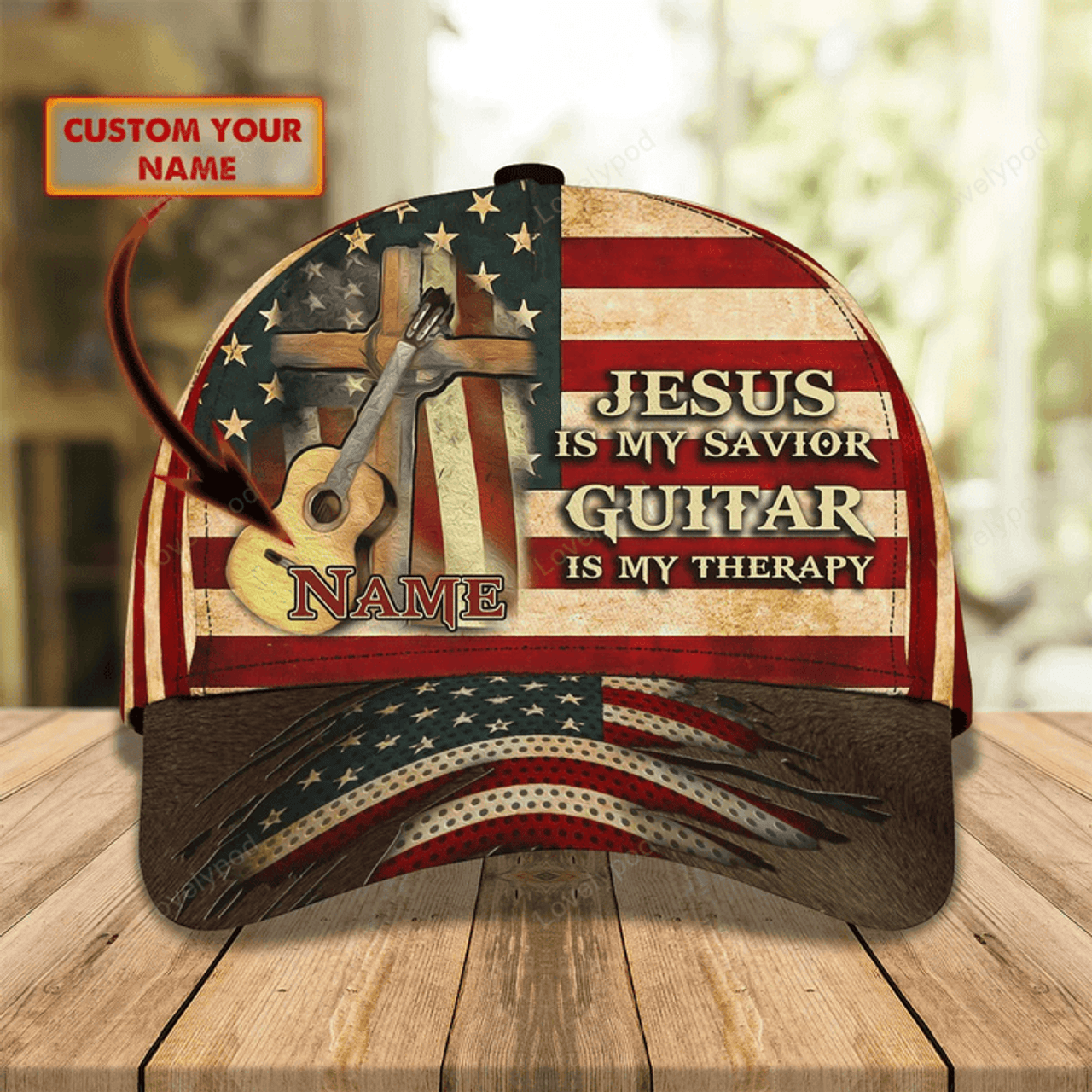 FUNSTUFFPRIT Jesus Is My Savivor Guitar Is My Therapy Personalized Name Cap For Guitar Man, Jesus Guitar Cap Hat