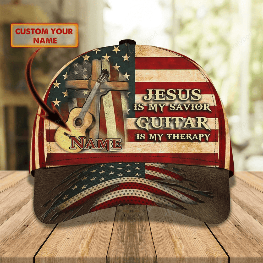 FUNSTUFFPRIT Jesus Is My Savivor Guitar Is My Therapy Personalized Name Cap For Guitar Man, Jesus Guitar Cap Hat