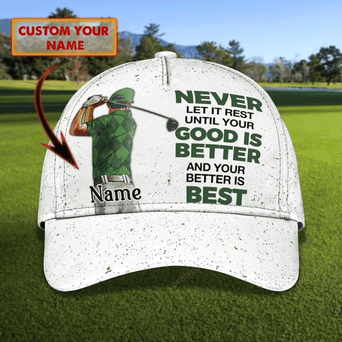 FUNSTUFFPRIT Customized With Name All Over Print 3D Cap For Dad Golf, Man Golfer Hat Caps, Dad Golf Caps