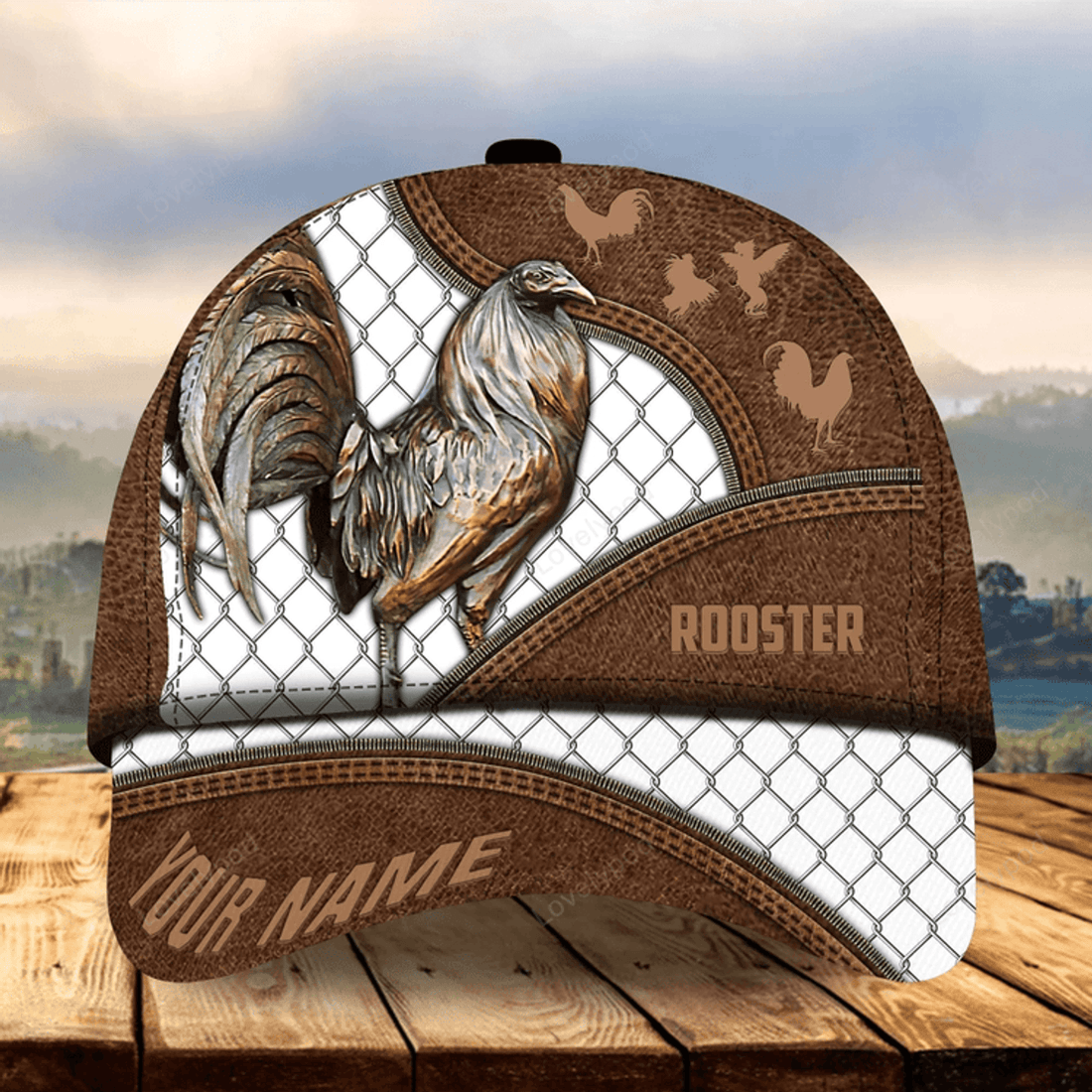 FUNSTUFFPRIT Personalized The Best Rooster Cap Hat With Leather Pattern, Rooster Hats For Chicken Lovers Multicolor