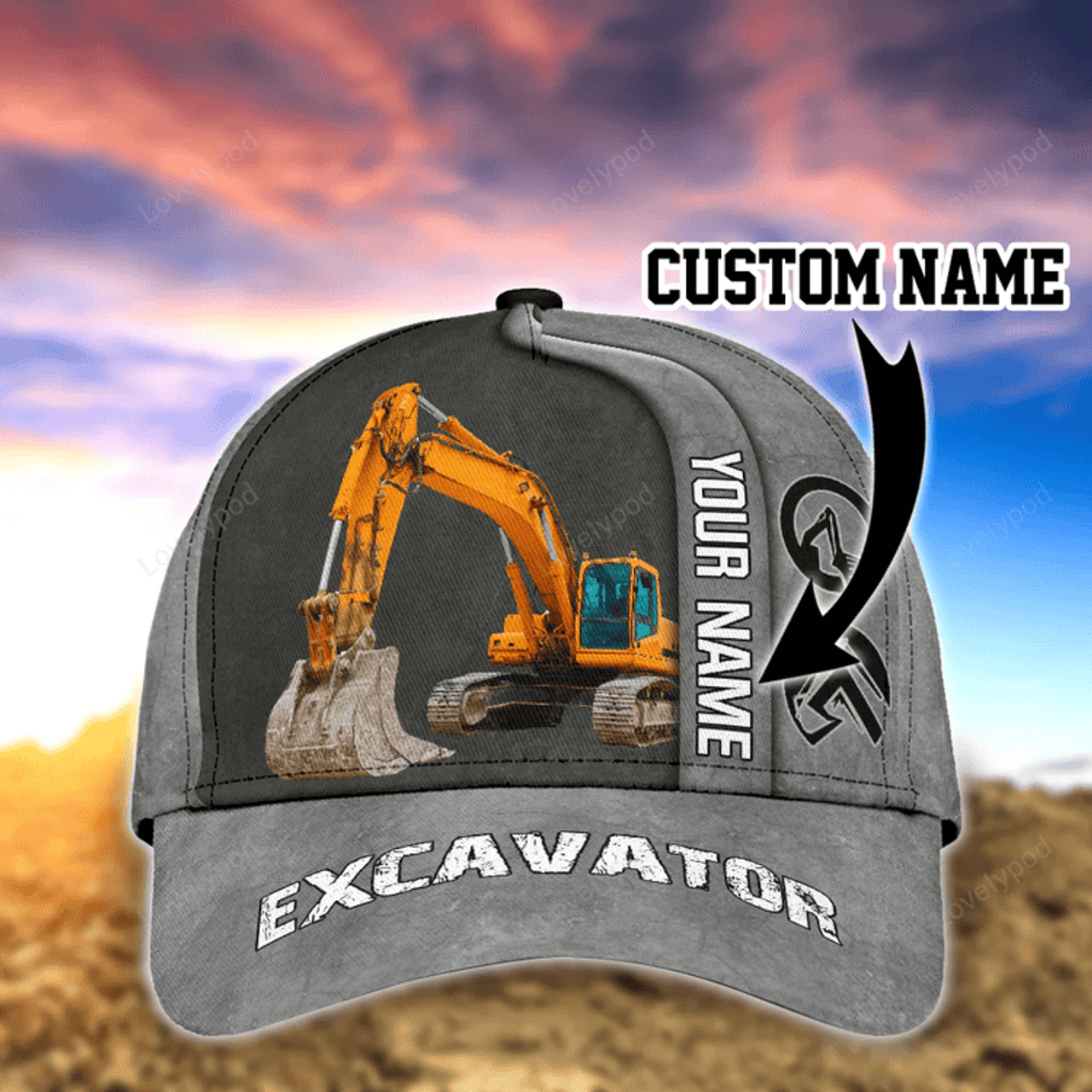 FUNSTUFFPRIT Customized Excavator Heavy Equipment Classic Cap Hat For Woker, Excavator 3D Baseball Hat Cap