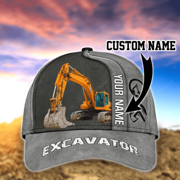 FUNSTUFFPRIT Customized Excavator Heavy Equipment Classic Cap Hat For Woker, Excavator 3D Baseball Hat Cap
