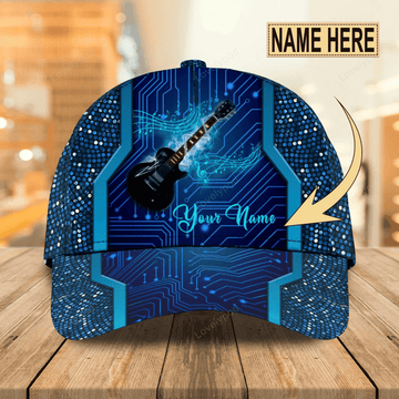 FUNSTUFFPRIT Custom Blue Guitar Baseball 3D Cap For Man And Woman, Colorful Classic Cap For Guitarist Musican