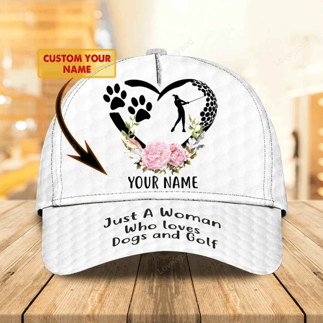 FUNSTUFFPRIT Personalized 3D Full Printed Cap For Girl Love Golf And Dog, 3D Golf Cap Hat For Her