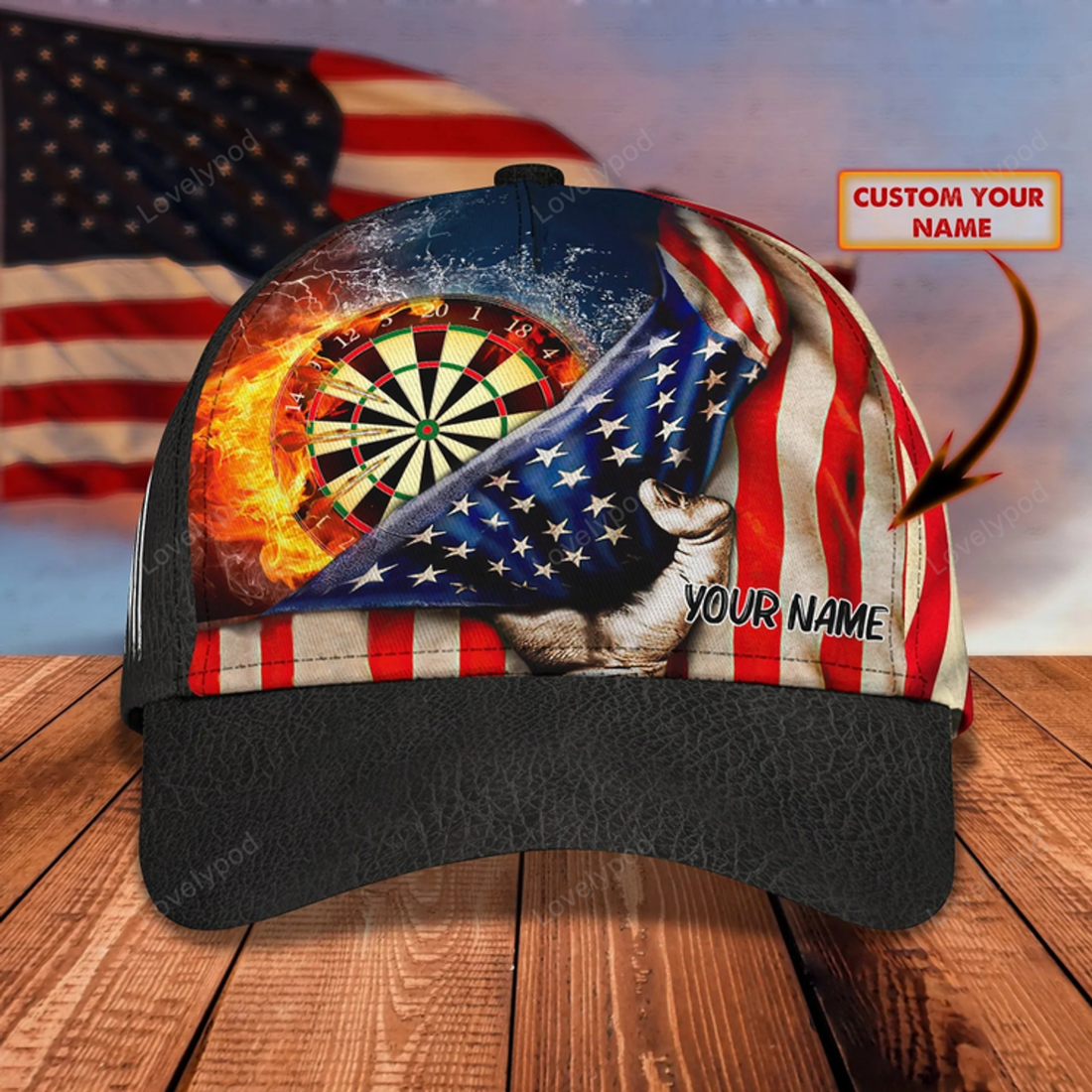 FUNSTUFFPRIT Custom With Name 3D Full Print Baseball Darts Cap, Classic Cap For Darter, Dart Lover Present Birthday Gift Darter
