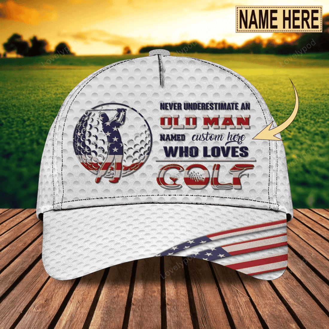 FUNSTUFFPRIT Custom With Name A 3D Cap For Golf Man, Never Underestimate An Old Man Who Loves Golf, Cap Hat For Golf Lover