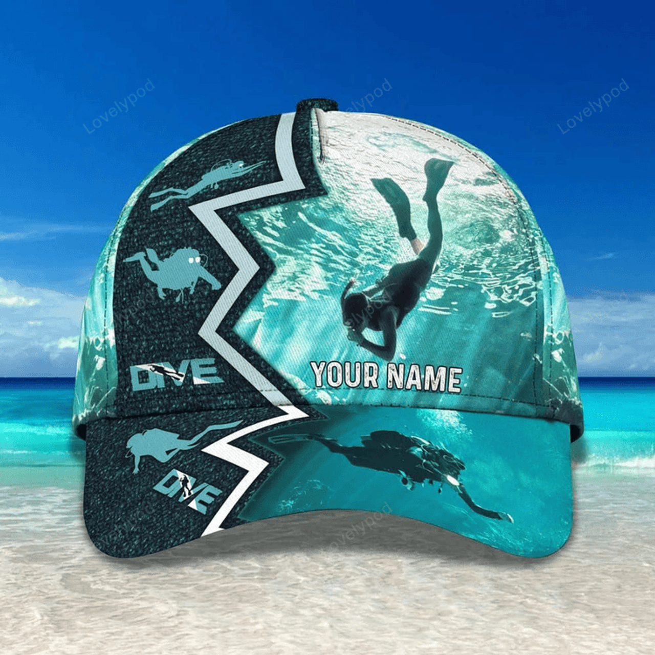 FUNSTUFFPRINT Personalized Scuba Diving 3D Baseball Cap, Suba Diving Hat for Husband & Dad