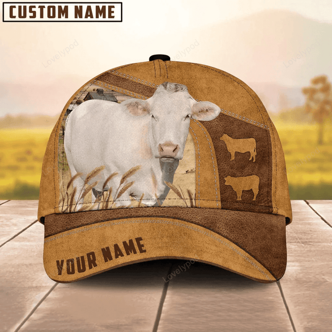 FUNSTUFFPRINT Custom Name Charolais Cattle Cap, Baseball Hat For Farmer, Gift for cow lover