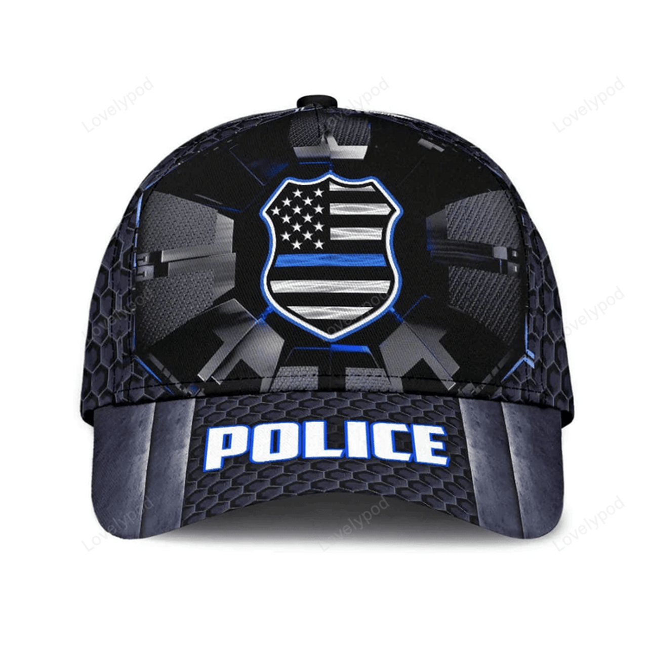 FUNSTUFFPRINT Personalized Police Badge Cap, Police Officer Hat for Police Birthday Gift 3D Baseball Cap