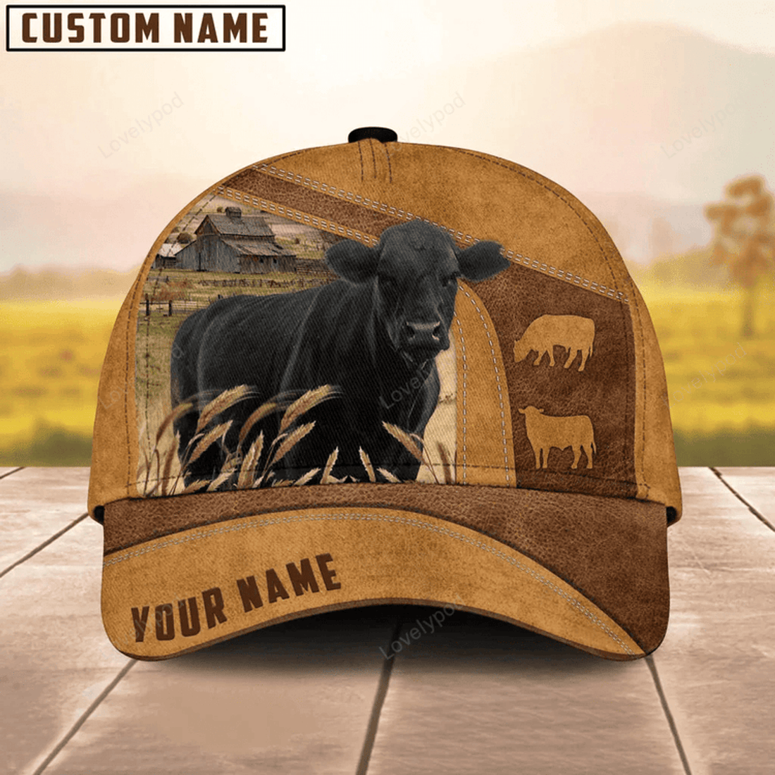 FUNSTUFFPRINT Custom Name Black Angus Cattle Cap, Farmer cap, Baseball Hat For Farmer, Gift for farm