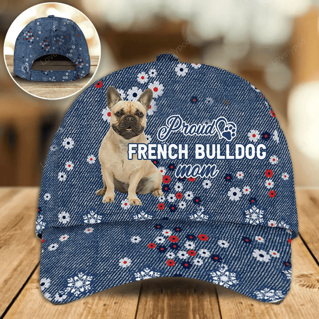 FUNSTUFFPRINT Personalized Baseball Cap With Pet Photo, French Bulldog Proud Mom Cap Hat For Pet Lover