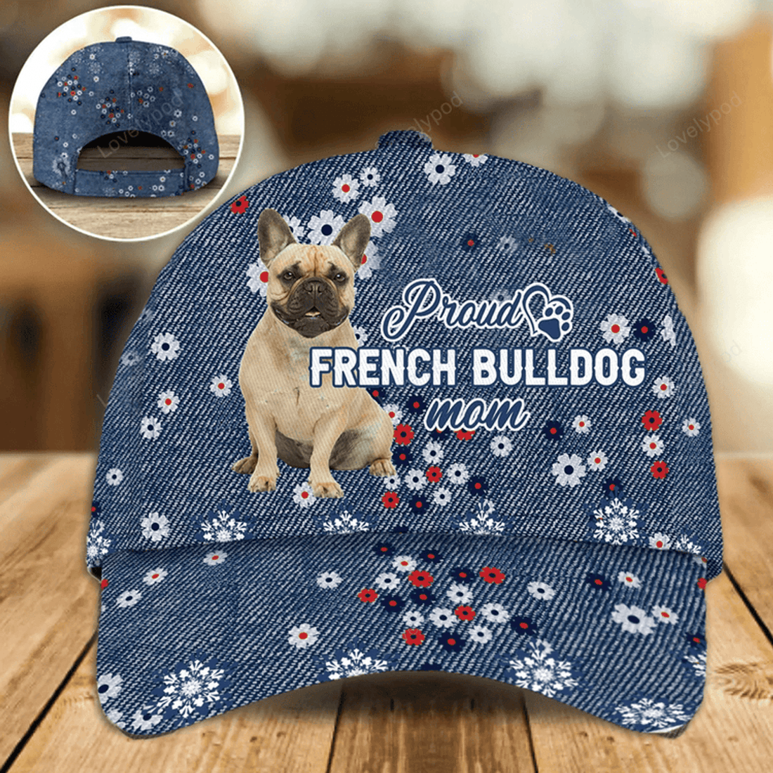 FUNSTUFFPRINT Personalized Baseball Cap With Pet Photo, French Bulldog Proud Mom Cap Hat For Pet Lover