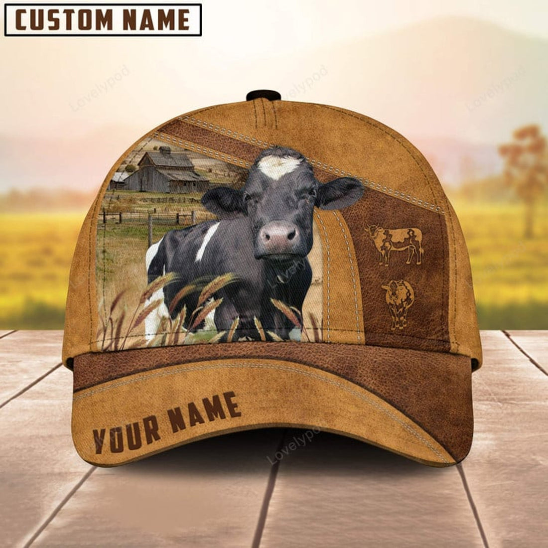FUNSTUFFPRINT Custom Name Holstein Cattle Cap, Cattle Hat, Farm Baseball Hat, Cap Hat For Farmer Farm Lover