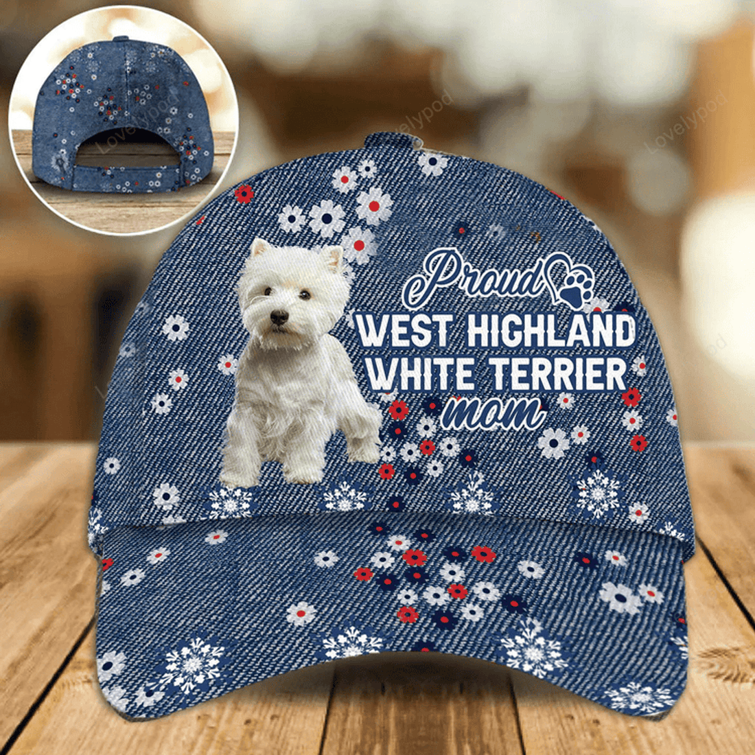 FUNSTUFFPRINT West Highland White Terrier Proud Mom Cap Hat, Baseball Cap Hat Dog Mom