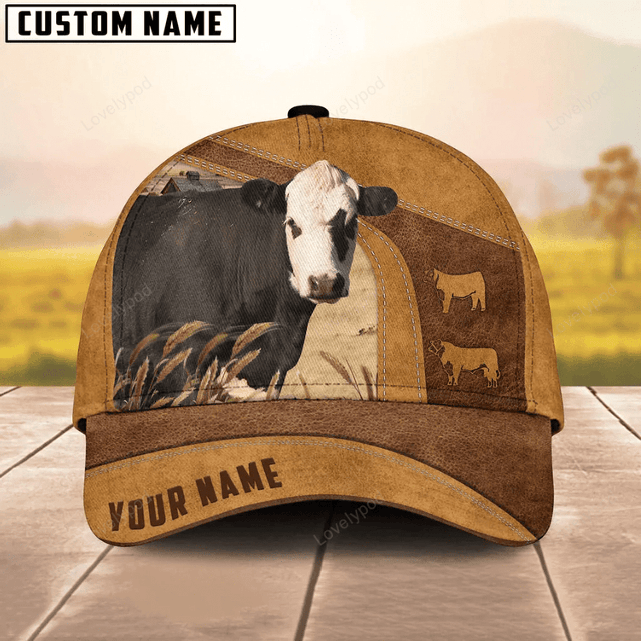 FUNSTUFFPRINT Custom Name Black Hereford Cap, Cow Baseball Hat For Farmer, Gift for cow lover