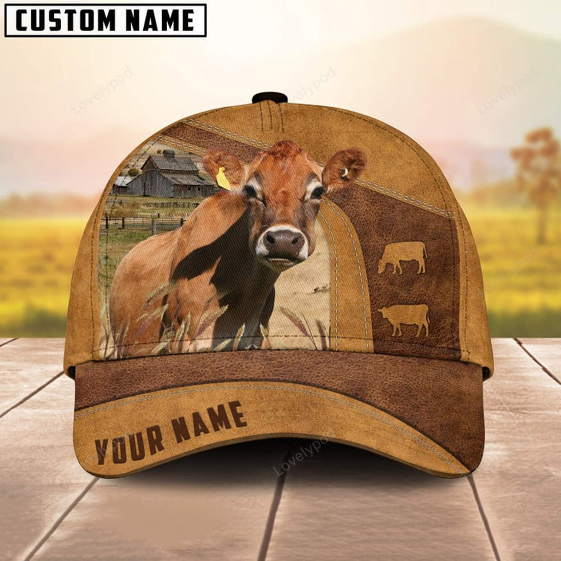FUNSTUFFPRINT Jersey Cow No Horns Custom Name Cap, Cattle Hat, Farm Baseball Hat, Cap Hat For Farmer Farm Lover