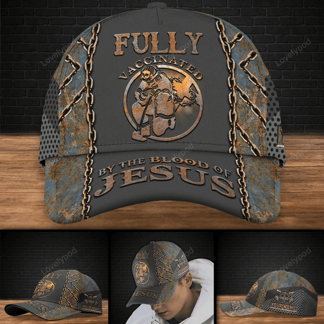 FUNSTUFFPRINT Firefighter Jesus Firefighter Cap Personalized Jesus Gift, Fully Vaccinated By The Blood Of Jesus Cap