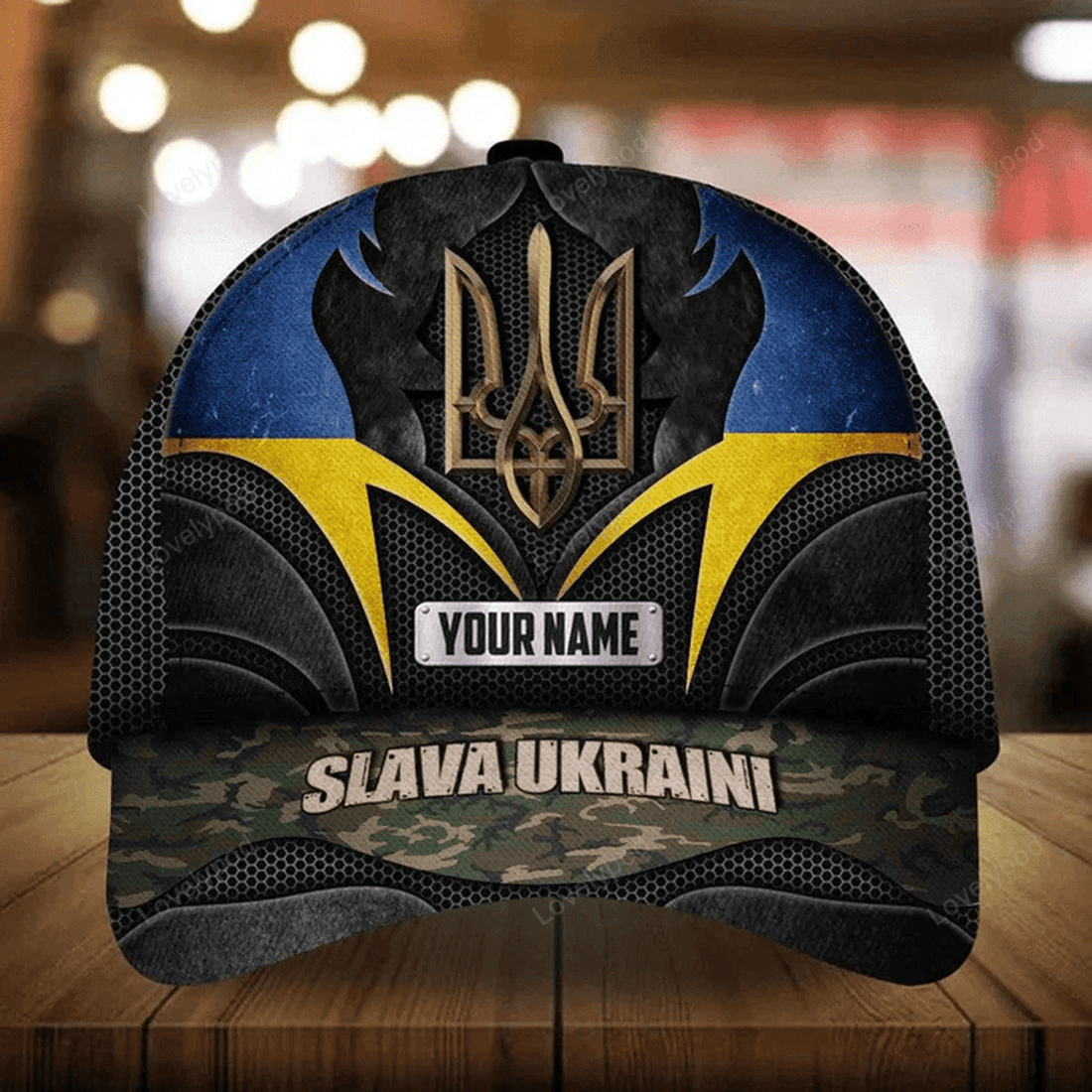 FUNSTUFFPRINT Personalized Slava Ukraini Trident Ukraine Symbol Hat Ukraine Camo Flag Merch