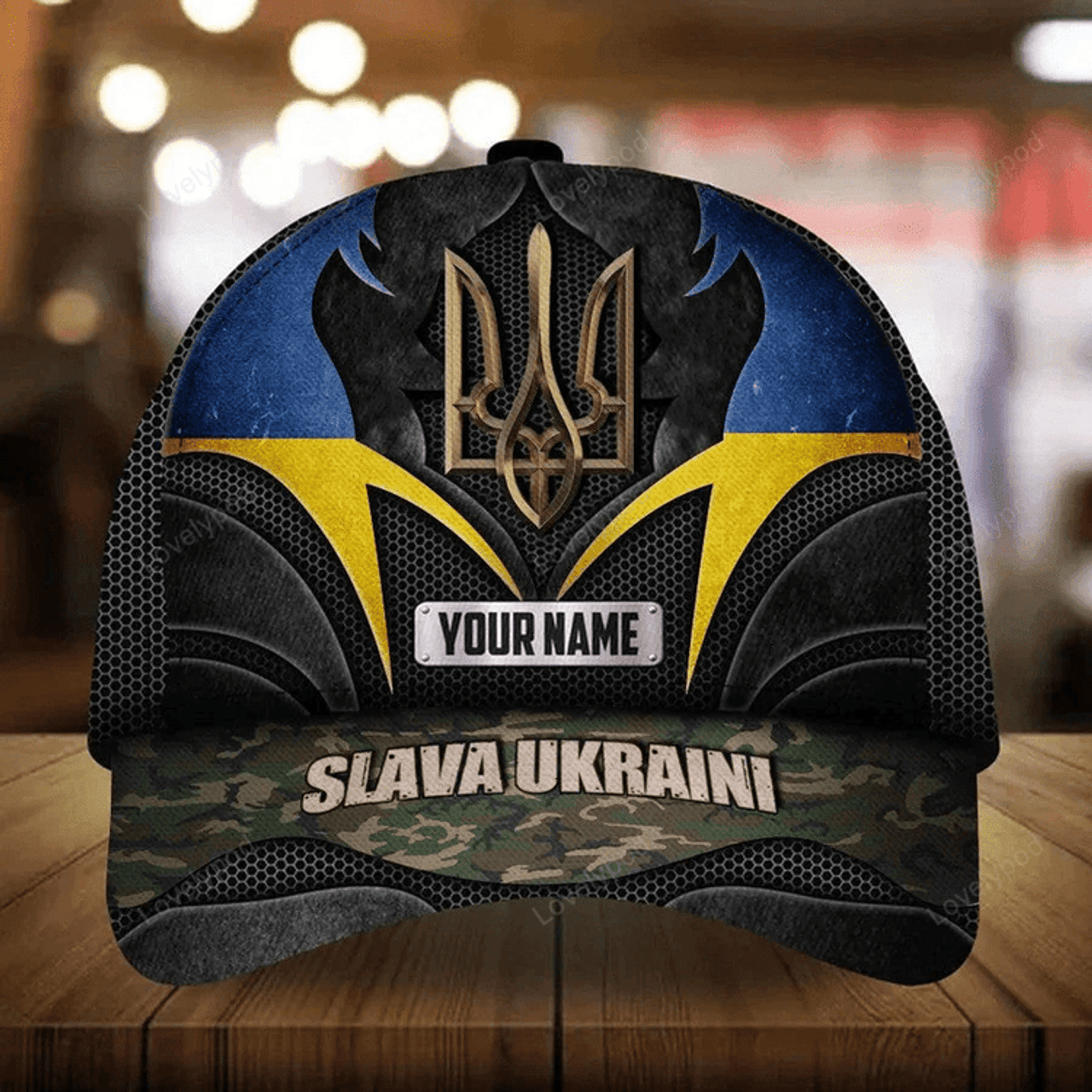 FUNSTUFFPRINT Personalized Slava Ukraini Trident Ukraine Symbol Hat Ukraine Camo Flag Merch