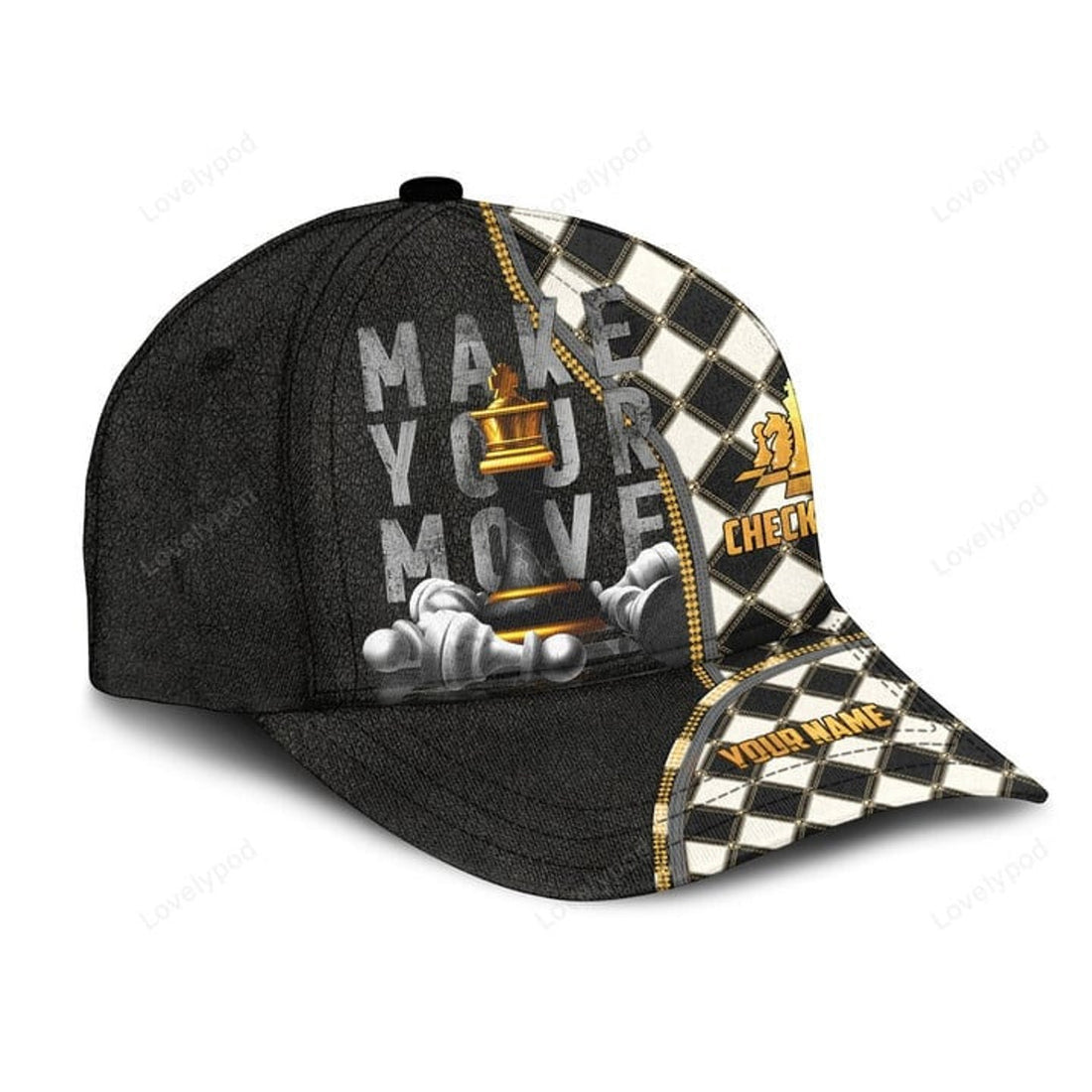 FUNSTUFFPRINT Personalized Name Chess Classic Cap for Men, Chess cap hat, Gift for Chess player