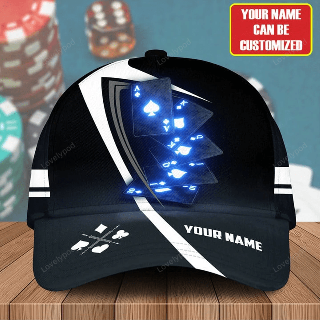 FUNSTUFFPRINT Personalized Name Poker Q13 Classic Cap, Gift for Poker lover