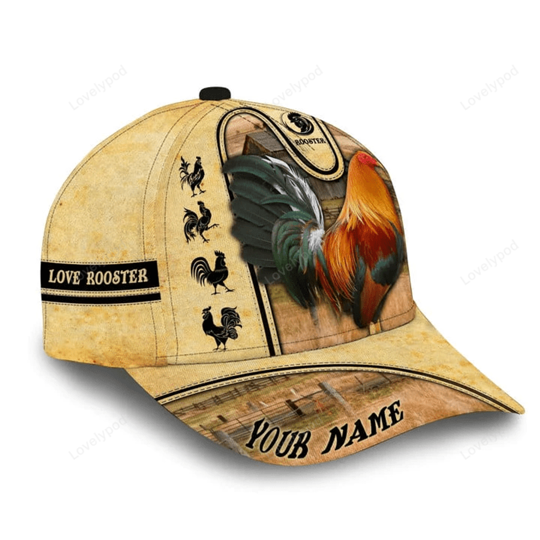FUNSTUFFPRINT The Coolest Love Rooster Cap, Rooster Hats For Rooster Lovers Personalized Cap