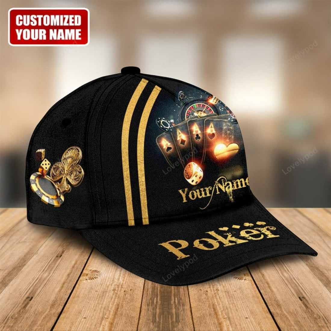 FUNSTUFFPRINT Personalized name Poker Classic Cap for men and women, Poker hat, Gift for Poker