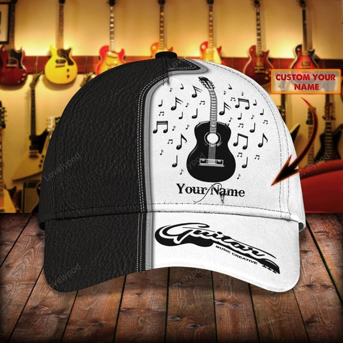 FUNSTUFFPRINT Personalized Name Guitar 10 Classic Cap, Guitar hat for men and women