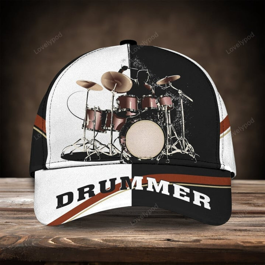 FUNSTUFFPRINT Personalized Name Drum 11 Black and white Classic Cap, Drum hat for men and women