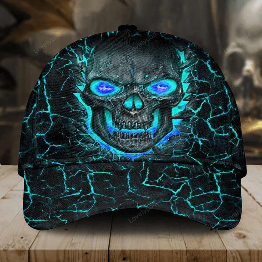 FUNSTUFFPRINT Custom Skull Fire Silver Version Classic Cap, Skull hat for men, Gift for Skull lover