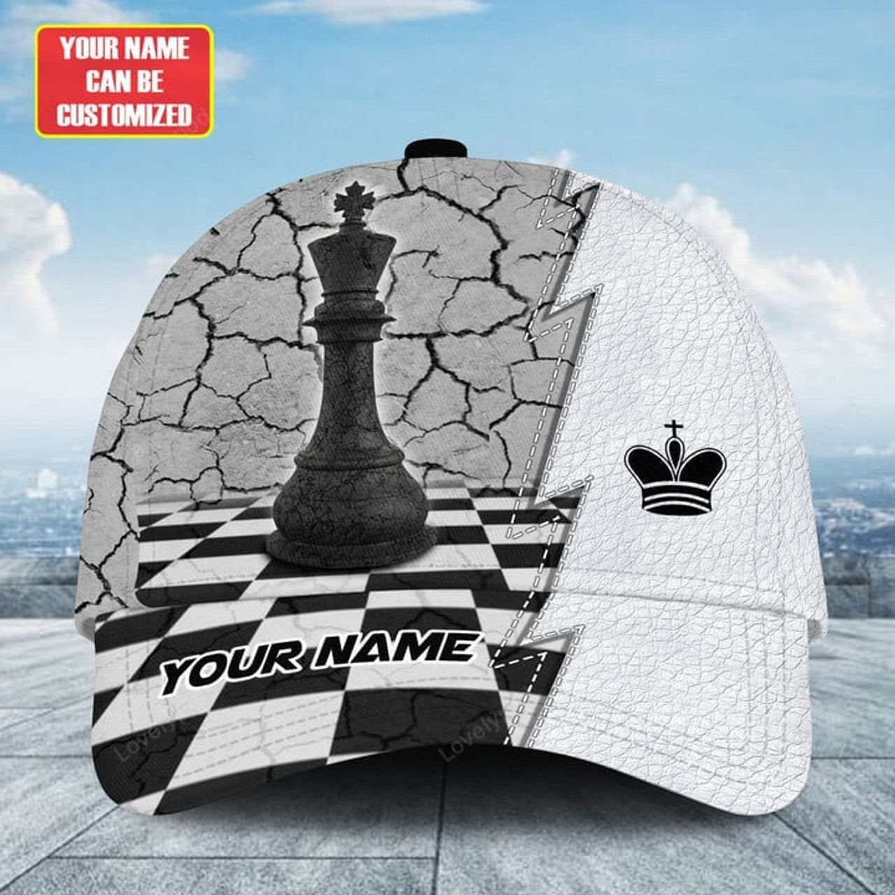 FUNSTUFFPRINT Personalized Name King Chess Classic Cap, Chess player baseball cap hat for men
