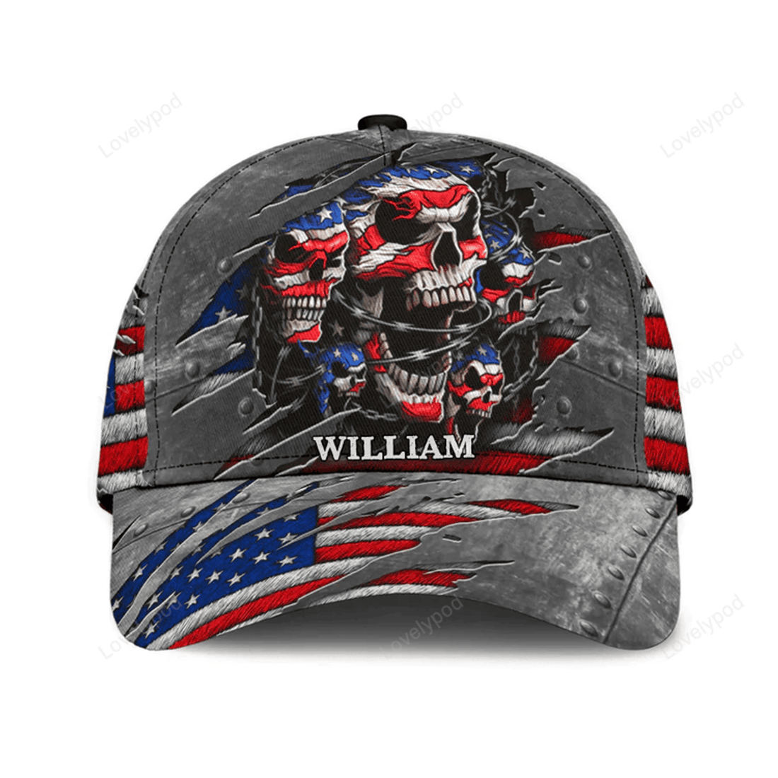FUNSTUFFPRINT Personalized Skull American Classic Cap, Skull baseball cap hat for men and women