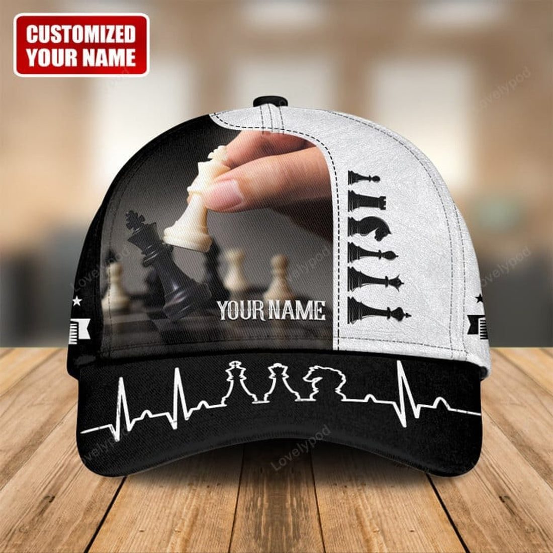 FUNSTUFFPRINT Personalized Name King Chess Classic Cap, Chess player baseball cap hat for men