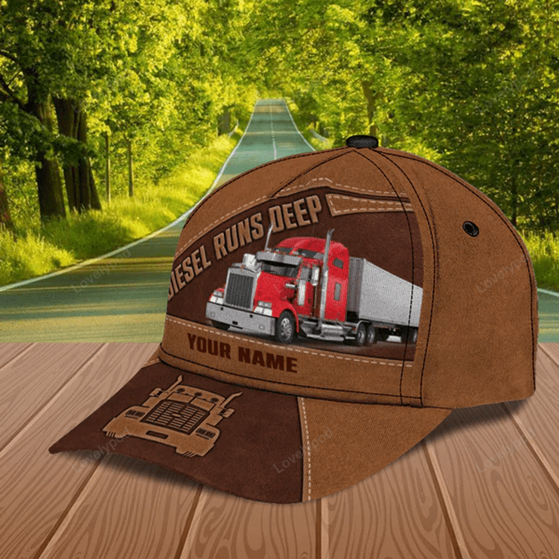 FUNSTUFFPRINT Trucker Diesel Runs Deep Personalized Cap, Gift for Truckers