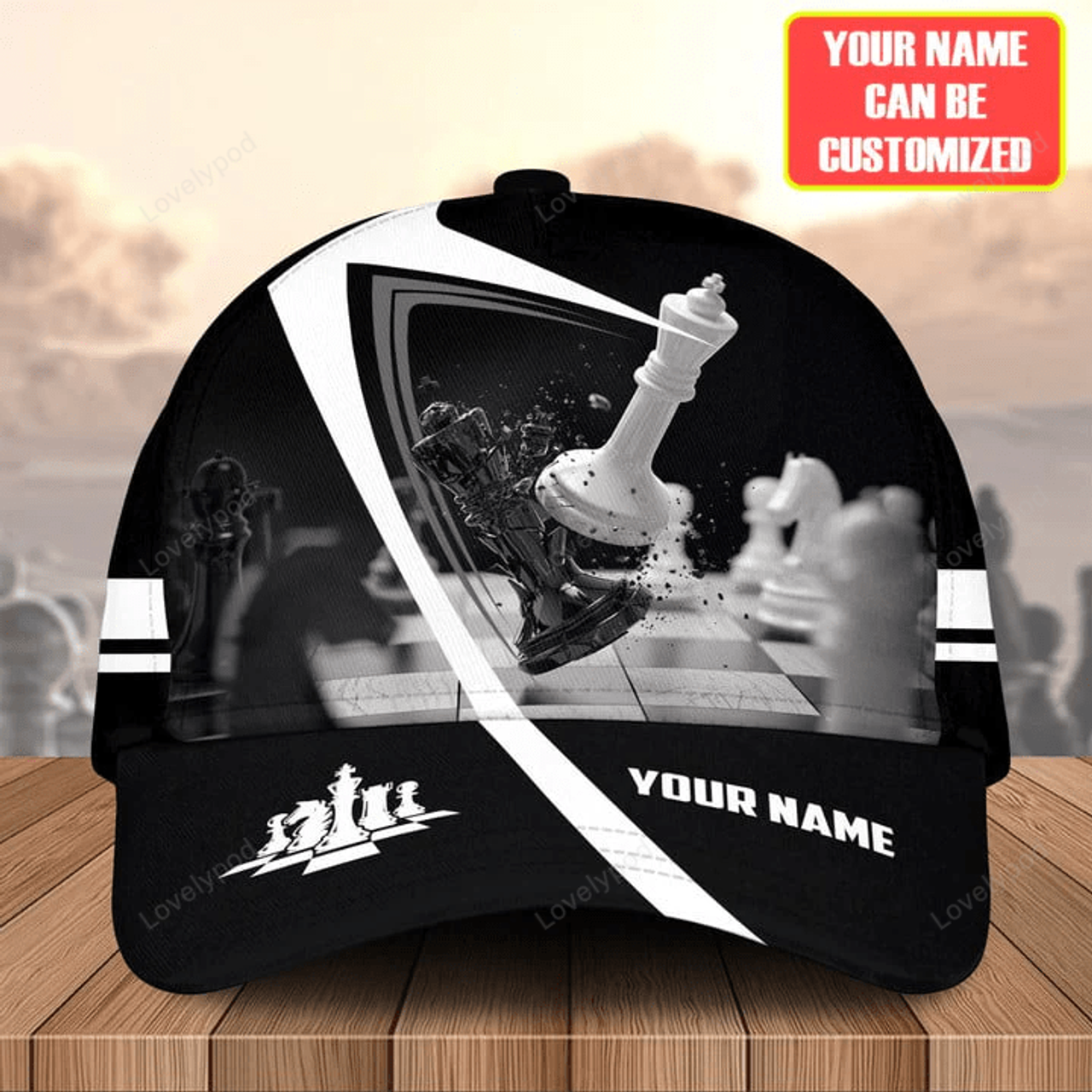 FUNSTUFFPRINT Personalized Name King Chess Classic Cap, Chess player baseball cap hat for men