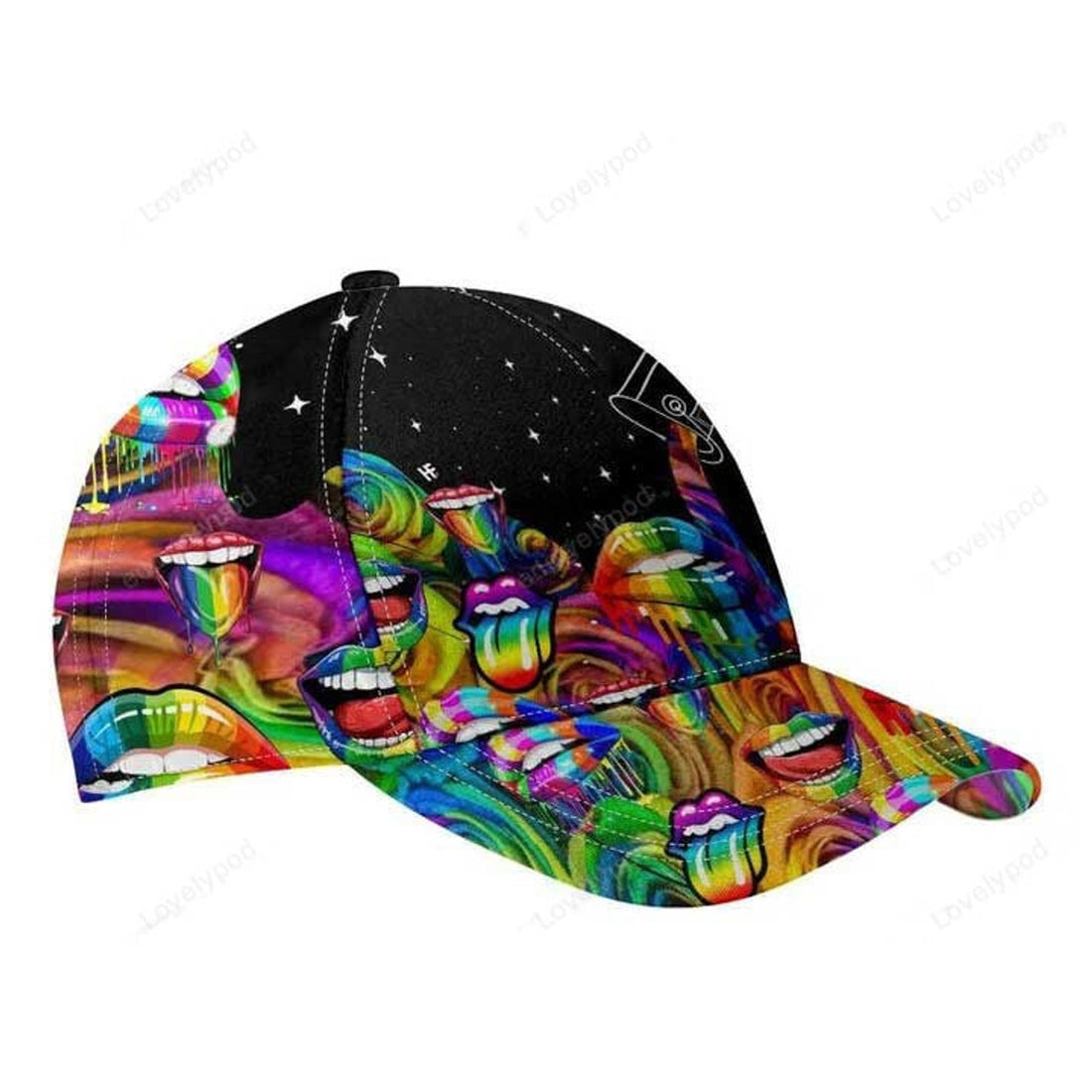 FUNSTUFFPRINT Lgbt Lips And Flowers Classic Cap, Rainbow 3D All Over Printed Baseball Cap For Pride Month, Gaymer Cap