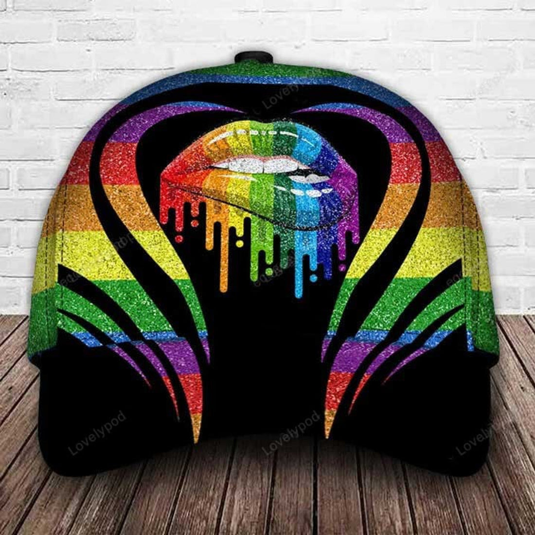 FUNSTUFFPRINT Lgbt Lips And Flowers Classic Cap, Rainbow 3D All Over Printed Baseball Cap For Pride Month, Gaymer Cap