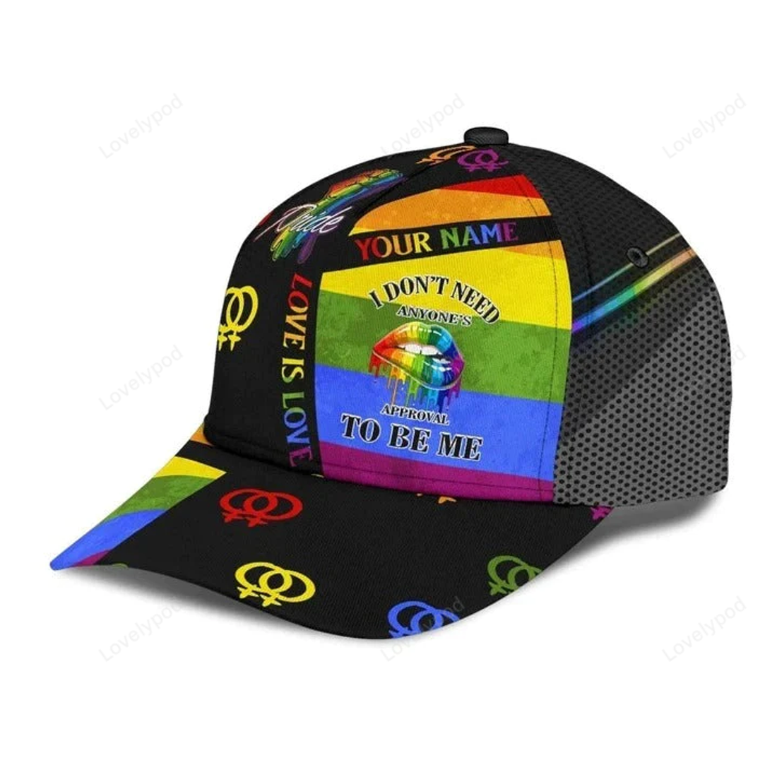 FUNSTUFFPRIT Personalized Pride Baseball Cap, Anyone's Approval To Be Me LGBT All Over Printing 3D Cap Hat, Pride Accessories