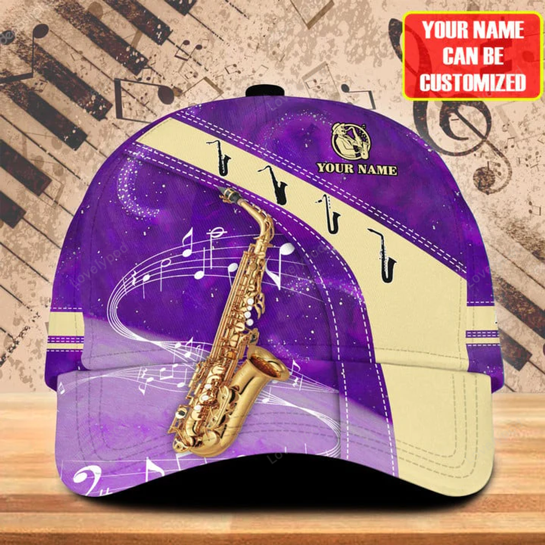 FUNSTUFFPRINT Personalized Name Saxophone multi color Classic Cap for Men, Bowling cap hat, Gift for Bowling player