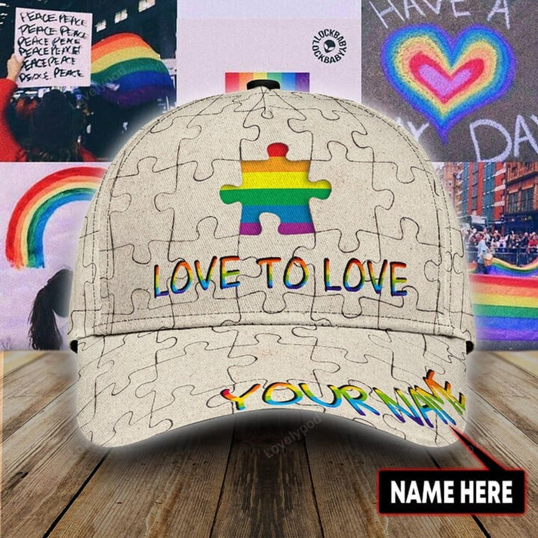 FUNSTUFFPRINT Personalized name Lgbt Pride Love Is Love Lgbtq Unisex Cap