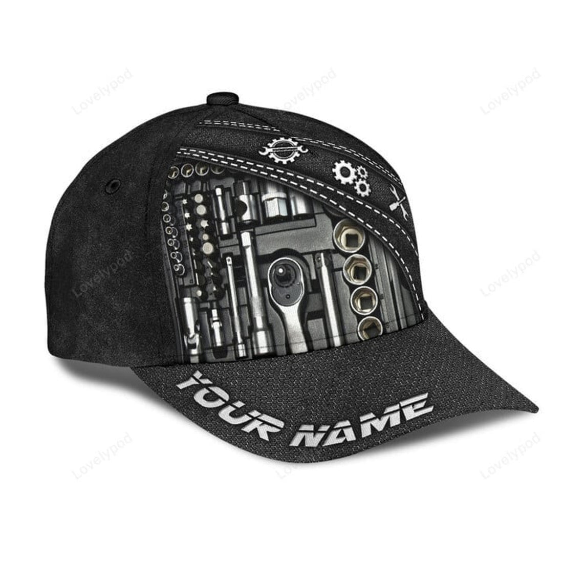 FUNSTUFFPRINT Customized Name Mechanic Printed Classic Cap, Gift for Mechanic